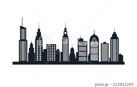 Silhouette of Cityscape Skyscrapers Buildings Landscape Wallpaper in Modern City Town 122652205