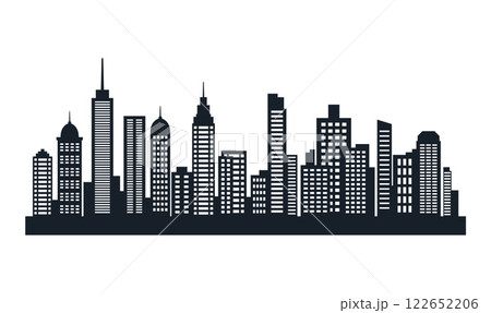Silhouette of Cityscape Skyscrapers Buildings Landscape Wallpaper in Modern City Town 122652206