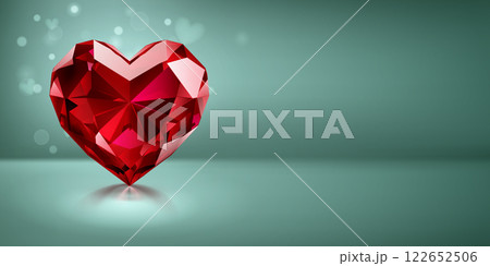 Red heart-shaped gemstone on light blue. Red heart-shaped gemstone on light blue. 122652506