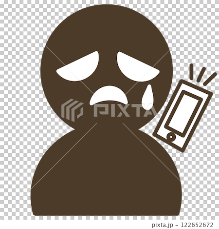 スマートフォンで話しながら泣く人物のシンプルシルエット スマートフォンで話しながら泣く人物のシンプルシルエット 122652672