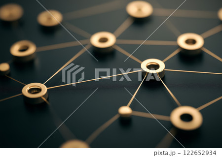 Abstract network of connected golden nodes 122652934