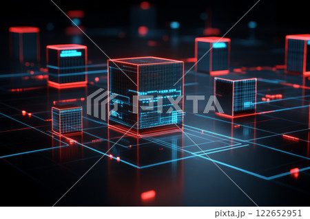 Futuristic digital cubes with neon glow Futuristic digital cubes with neon glow 122652951