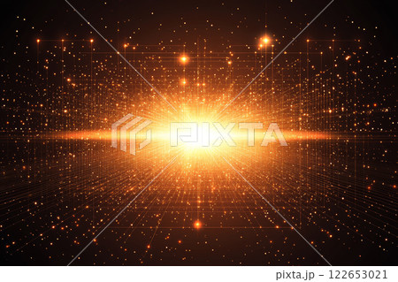 Bright digital explosion with glowing particles Bright digital explosion with glowing particles 122653021