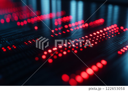 Red LED lights form digital pattern on dark...のイラスト素材 [122653058] - PIXTA