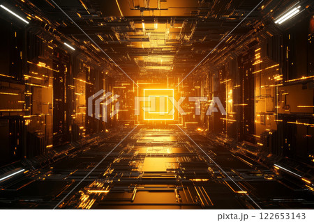 Futuristic glowing tunnel with digital patterns Futuristic glowing tunnel with digital patterns 122653143