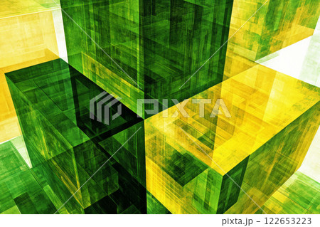 Abstract green and yellow geometric cubes background Abstract green and yellow geometric cubes background 122653223