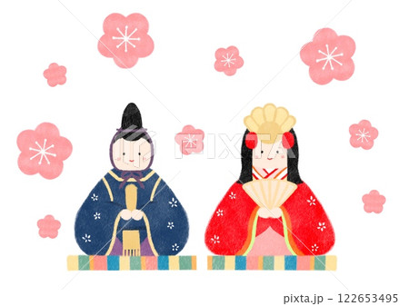ひな祭りの雛人形のイラスト　和風 122653495