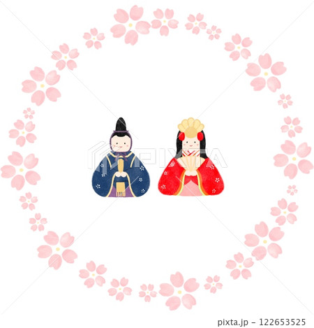 ひな祭りの雛人形のイラスト　和風 122653525