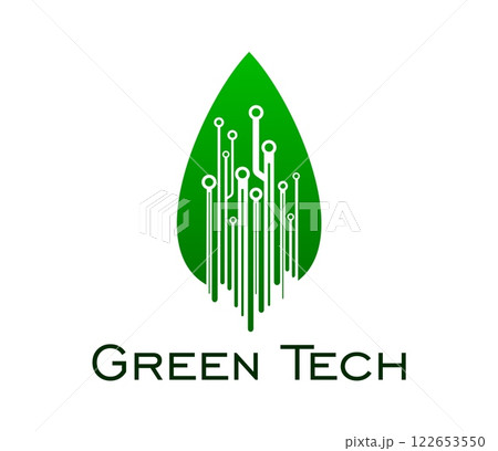 Green leaf and digital tech icon for eco technology and innovation, vector emblem. Green tech icon of leaf and circuit chipset for digital smart farm or green power and biotechnology company emblem Green leaf and digital tech icon for eco technology and innovation, vector emblem. Green tech icon of leaf and circuit chipset for digital smart farm or green power and biotechnology company emblem 122653550