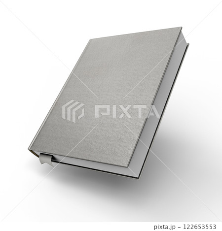 Silver Hardcover Book with a Decorative Bookmark Isolated on White Background. 3D Illustration. File with Clipping Path 122653553