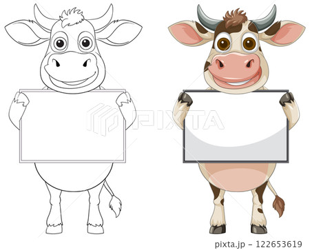 Cartoon Cows Holding Blank Signs 122653619