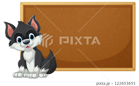 Cute Puppy with Blank Chalkboard 122653655