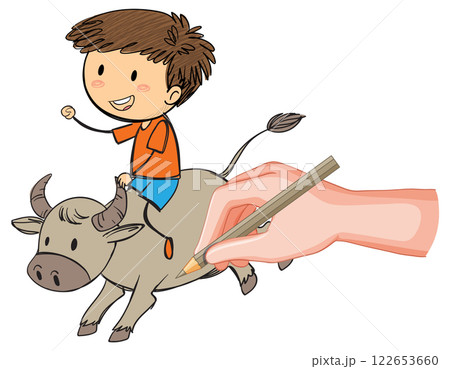 Child Riding a Cartoon Bull Child Riding a Cartoon Bull 122653660