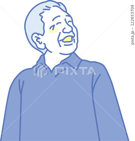 介護イラスト _笑顔の高齢男性_青黄 122653709
