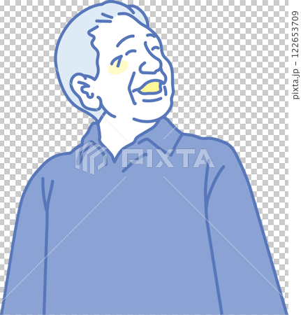介護イラスト _笑顔の高齢男性_青黄 122653709