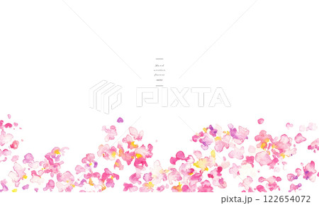 水彩画。水彩タッチの桜の花びら背景。水彩で描いた風に舞う桜の花びら。春の桜背景フレーム。 水彩画。水彩タッチの桜の花びら背景。水彩で描いた風に舞う桜の花びら。春の桜背景フレーム。 122654072