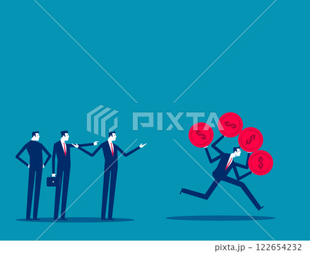 Business running away from employees with coin in his hands 122654232