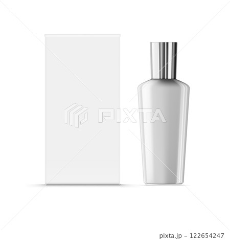 Blank White Box with Cosmetic Cream Jar or Nail Polish Bottle Mockup Vector 122654247