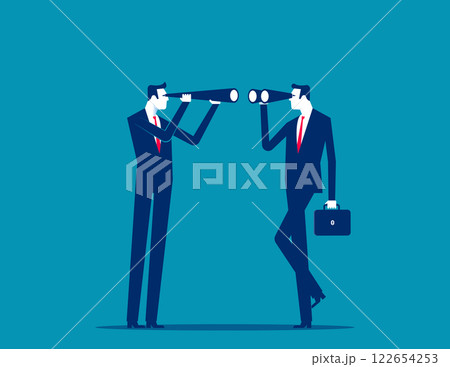 Two business person looking at each other with binoculars. Business observed vector flat style 122654253