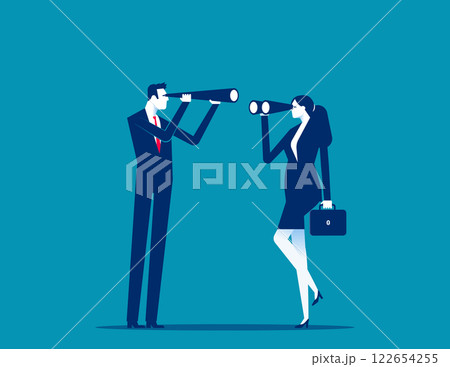 Two business person looking at each other with binoculars. Business observed vector flat style 122654255