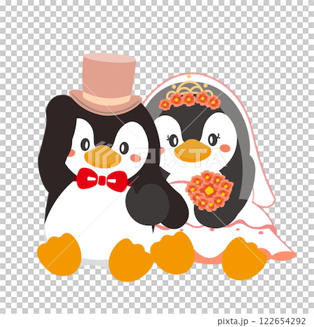 穿著婚禮服裝的企鵝的插圖 122654292