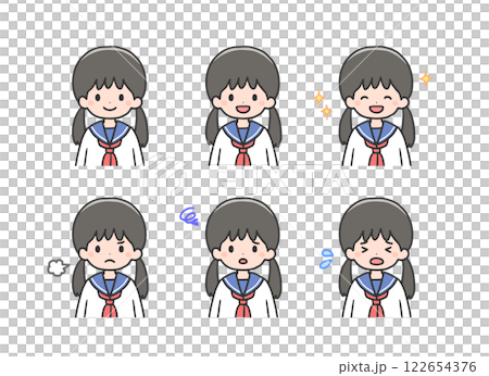 いろいろな表情の女子学生のアイコンセット いろいろな表情の女子学生のアイコンセット 122654376