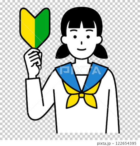 初心者マークを掲げる女子学生 初心者マークを掲げる女子学生 122654395