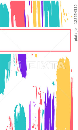 Colorful brush strokes creating a vibrant and artistic background with a blank rectangular space perfect for adding text or design elements 122654530