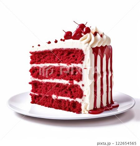 the AI Image Generator, Red Velvet Cake Slice with Cream Cheese Frosting 122654565