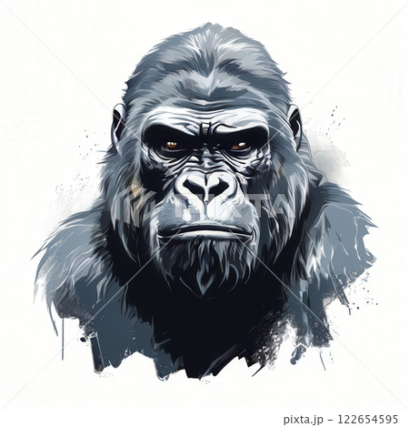 the AI Image Generator, Stylized Portrait of a Gorilla with Intense Expression 122654595