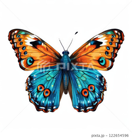 the AI Image Generator, Vivid Blue and Orange Butterfly in Symmetrical the AI Image Generator, Vivid Blue and Orange Butterfly in Symmetrical 122654596