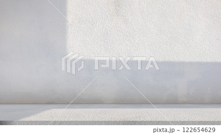 Background of nature cement texture with shadow palm leaves, Empty grey cement wall floor and wall room, Well display product and text present on free space, Luxury backdrop, Spring and summer. 122654629