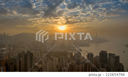 Jan 5 2025 Beautiful Hong Kong Urban Sunset Over Skyline With Scenic Mountain 122654766