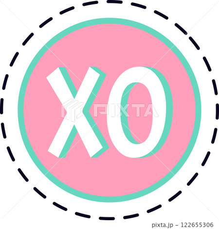 Xoxo hugs and kisses symbol representing love and affection surrounded by a dashed circle in pastel pink and turquoise colors, perfect for valentine s day or any romantic occasion Xoxo hugs and kisses symbol representing love and affection surrounded by a dashed circle in pastel pink and turquoise colors, perfect for valentine s day or any romantic occasion 122655306