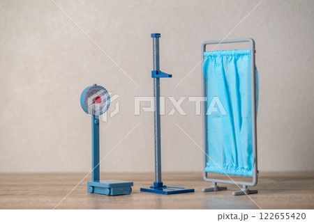 Toy weight scale and stadiometer. 122655420