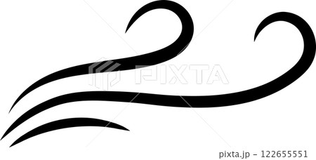 Simple vector illustration of three black curved lines forming a stylized representation of wind blowing from left to right, isolated on white background Simple vector illustration of three black curved lines forming a stylized representation of wind blowing from left to right, isolated on white background 122655551