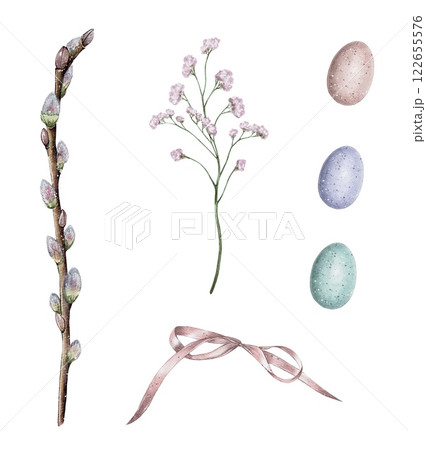 Easter Elements Set with Ribbon and Eggs Easter Elements Set with Ribbon and Eggs 122655576