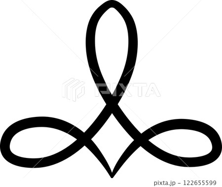 Continuous black lines creating an abstract intertwined symbol resembling a trefoil knot, isolated on a white background, with potential uses for logo design, brand identity or decorative element Continuous black lines creating an abstract intertwined symbol resembling a trefoil knot, isolated on a white background, with potential uses for logo design, brand identity or decorative element 122655599