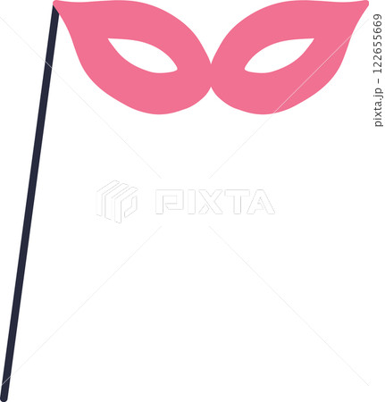 Featuring a vibrant pink carnival mask on a stick, adding an enchanting touch of mystery and playful elegance to parties, celebrations, masquerades, and festive occasions 122655669