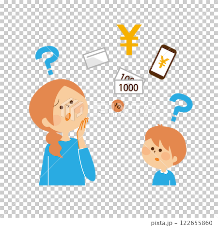 Children and money questions Educational image illustration 122655860