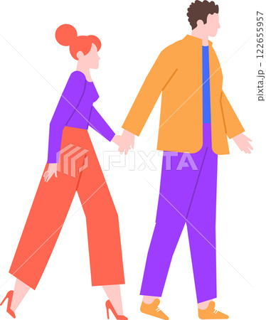 Young couple holding hands and walking together, enjoying a romantic stroll filled with love and affection, celebrating their relationship and the joy of togetherness 122655957