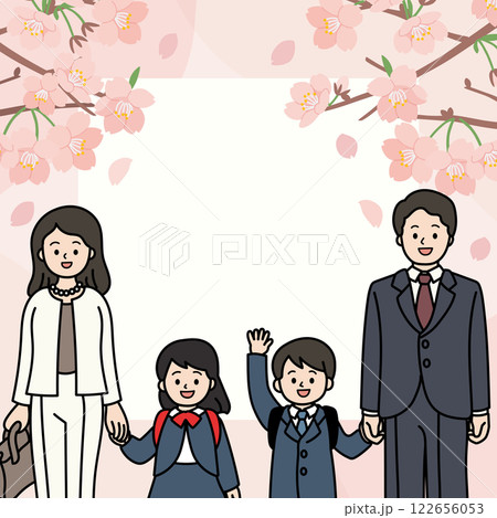 桜と入学式の家族のベクターイラスト 122656053