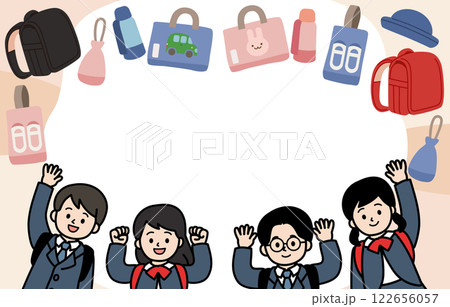 小学生の子どもたちと通学準備のベクターイラスト 122656057