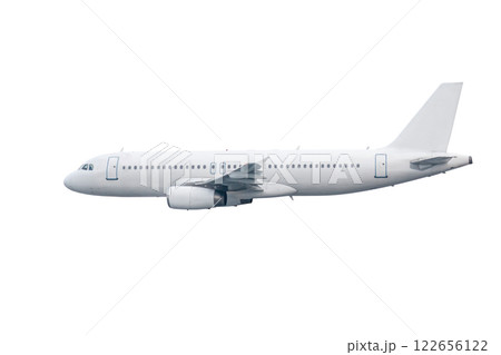 Modern passenger jet plane flying isolated on white background Modern passenger jet plane flying isolated on white background 122656122