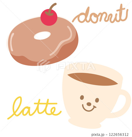 Chocolate glazed donut with cherry and a glass of hot coffee latte illustration for sweet dessert, bakery, pastry, snack, department store, cafe, restaurant, drink menu, recipe, baking book, brunch Chocolate glazed donut with cherry and a glass of hot coffee latte illustration for sweet dessert, bakery, pastry, snack, department store, cafe, restaurant, drink menu, recipe, baking book, brunch 122656312