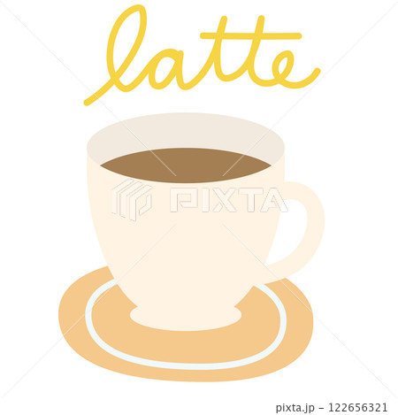 Hot coffee latte in a glass for cafe, restaurant, drink menu, recipe decoration, sticker, department store, supermarket, mart, beverage, kitchenware, cute patch, brooch, office snack, breakfast, icon 122656321