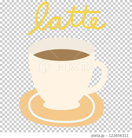 Hot coffee latte in a glass for cafe, restaurant, drink menu, recipe decoration, sticker, department store, supermarket, mart, beverage, kitchenware, cute patch, brooch, office snack, breakfast, icon 122656321