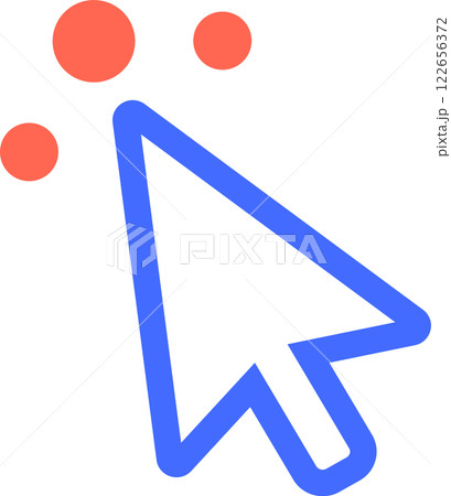 Blue mouse cursor clicking and interacting, with red circles appearing around it, representing user interface elements or points of interest on a digital screen 122656372