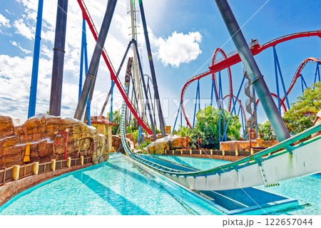 Roller Coaster in funny amusement park. Roller Coaster in funny amusement park. 122657044