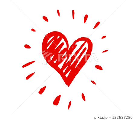 Heart symbol with sunburst, hand drawn illustration.	 122657280